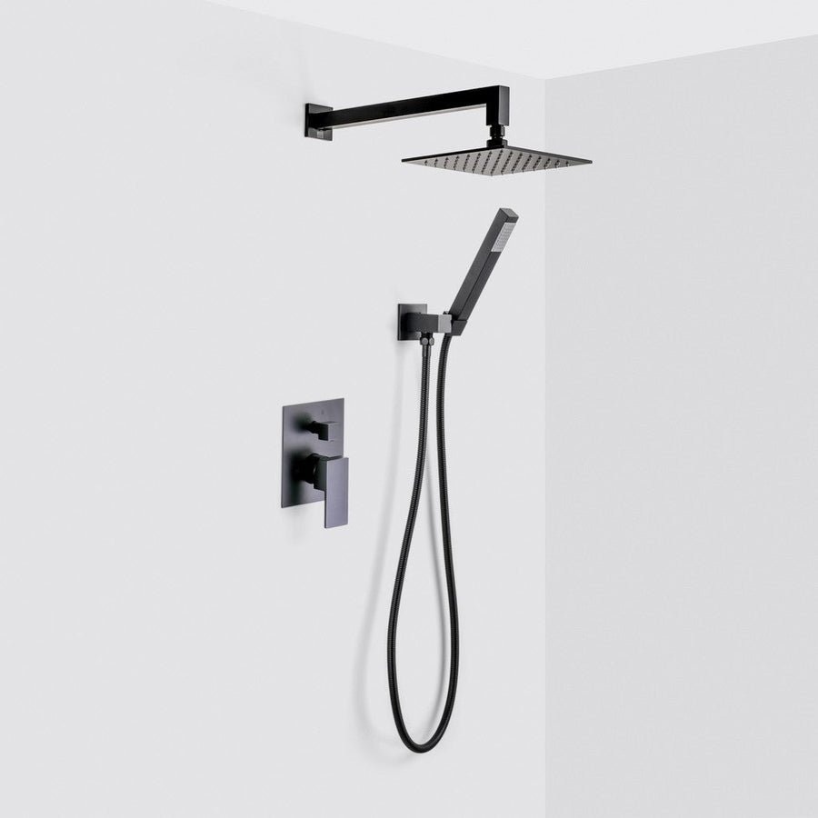 Devon 2-Way Shower Set With Hand Shower Set - Wall Mount - 8" Brass/Matt Black