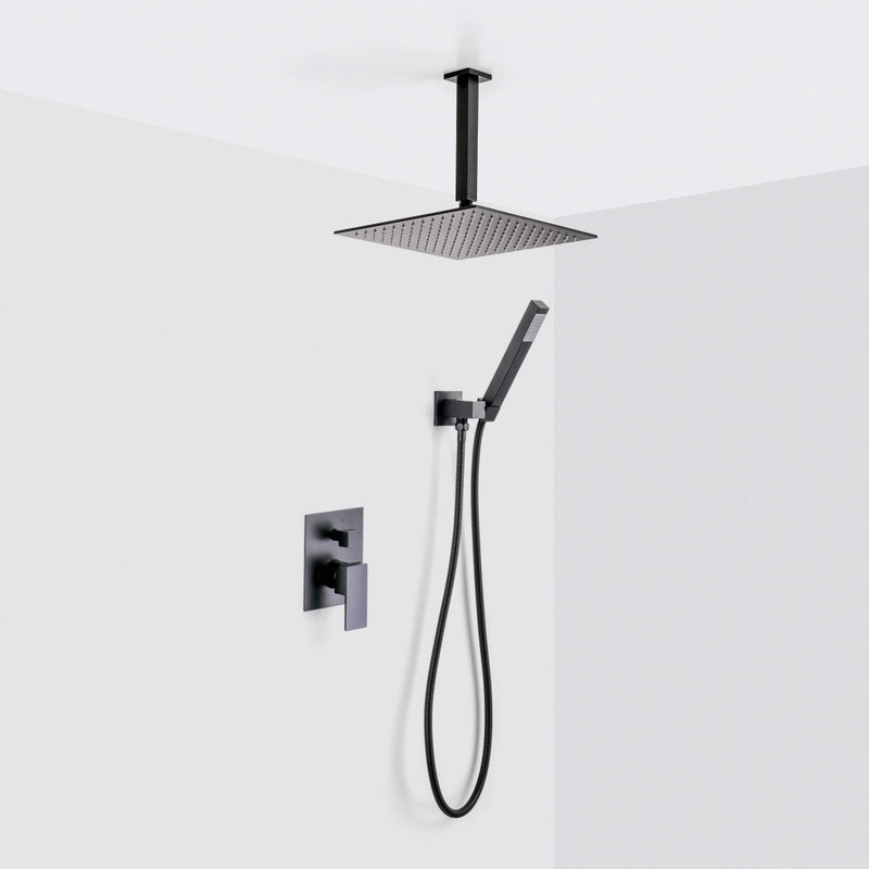 Devon 2-Way Shower Set With Hand Shower Set - Ceiling Mount - 12" Brass/Matt Black
