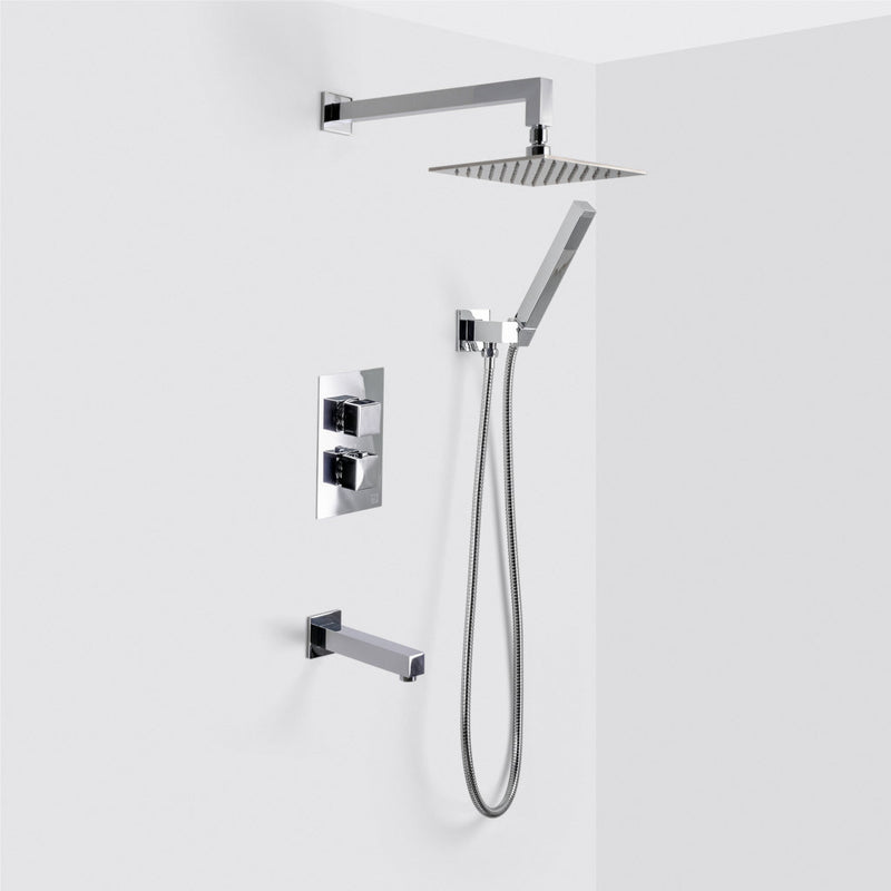 Devon 3-Way Shower Set With Hand Shower Set - Wall Mount - 8" Brass/Polished Chrome