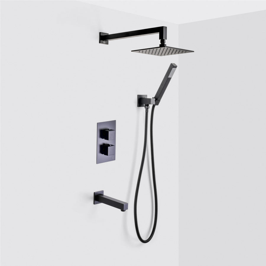 Devon 3-Way Shower Set With Hand Shower Set - Wall Mount - 8" Brass/Matt Black