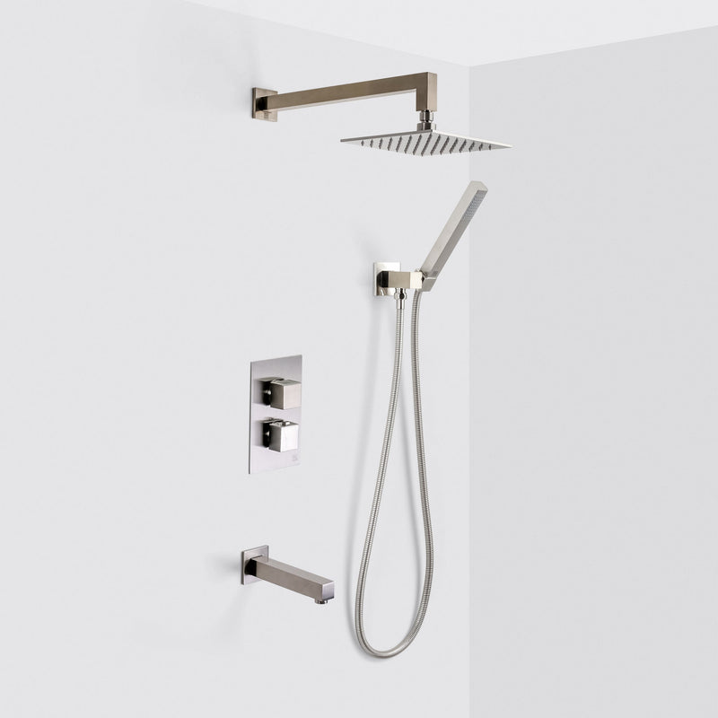Devon 3-Way Shower Set With Hand Shower Set - Wall Mount - 8" Brass/Brushed Nickel