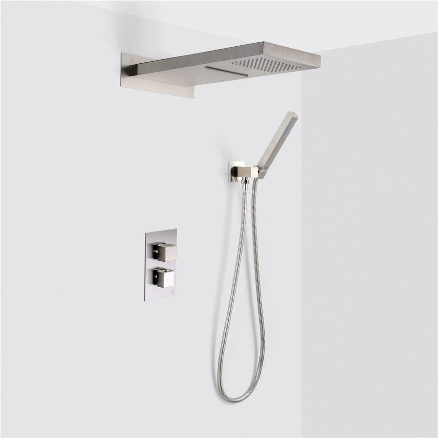 Devon 3-Way Shower Set With Hand Shower Set and Double Function Shower Head - Wall Mount - 10" Brass/Brushed Nickel