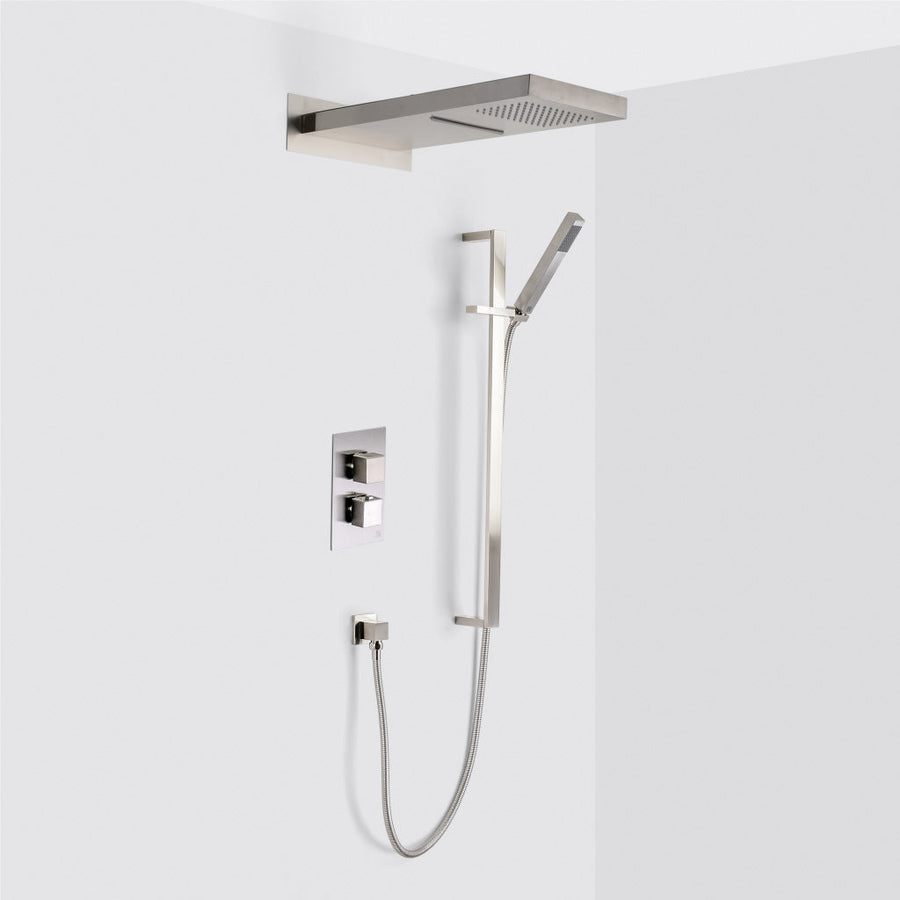Devon 3-Way Shower Set With Hand Shower Column Set and Double Function Shower Head - Wall Mount - 10" Brass/Brushed Nickel