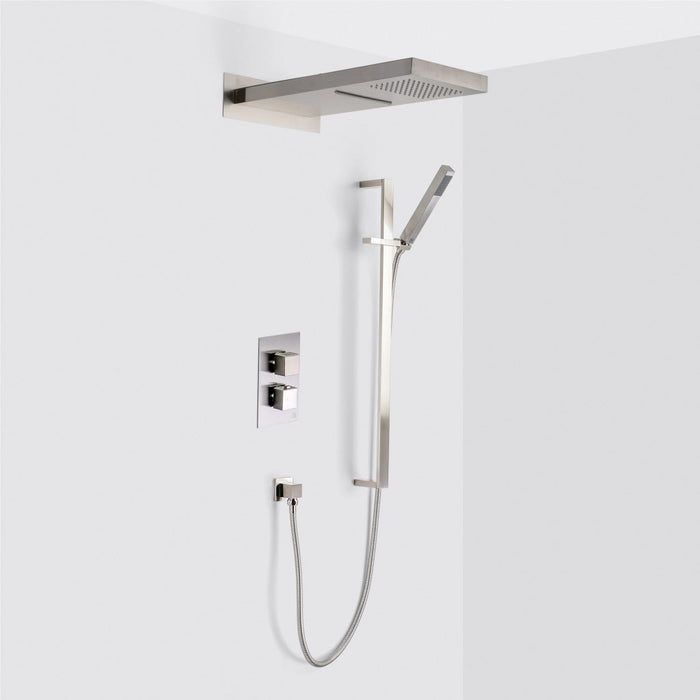 Devon 3-Way Thermostatic Trim Complete Shower Set - Wall Mount - 10" Brass/Brushed Nickel