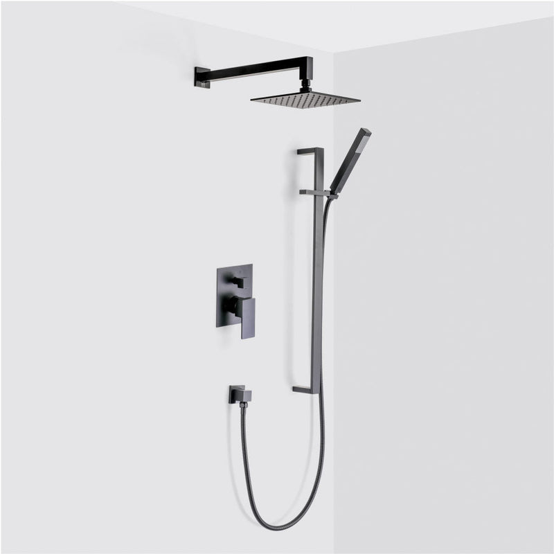 Devon 2-Way Shower Set With Hand Shower Column Set - Wall Mount - 8" Brass/Matt Black