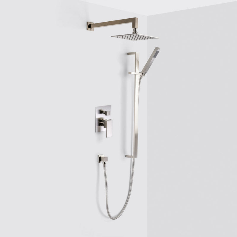 Devon 2-Way Shower Set With Hand Shower Column Set - Wall Mount - 8" Brass/Brushed Nickel