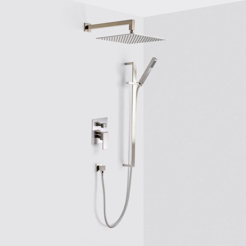 Devon 2-Way Shower Set With Hand Shower Column Set - Wall Mount - 12" Brass/Brushed Nickel