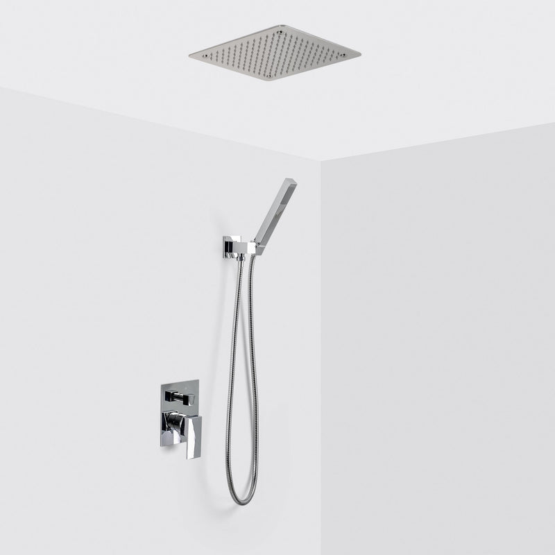 Devon 2-Way Shower Set With Hand Shower Set - Flush Mount - 12" Brass/Polished Chrome