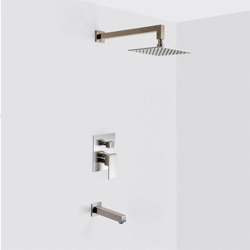 Devon 2-Way Shower Set With Tub Spout - Wall Mount - 8" Brass/Brushed Nickel