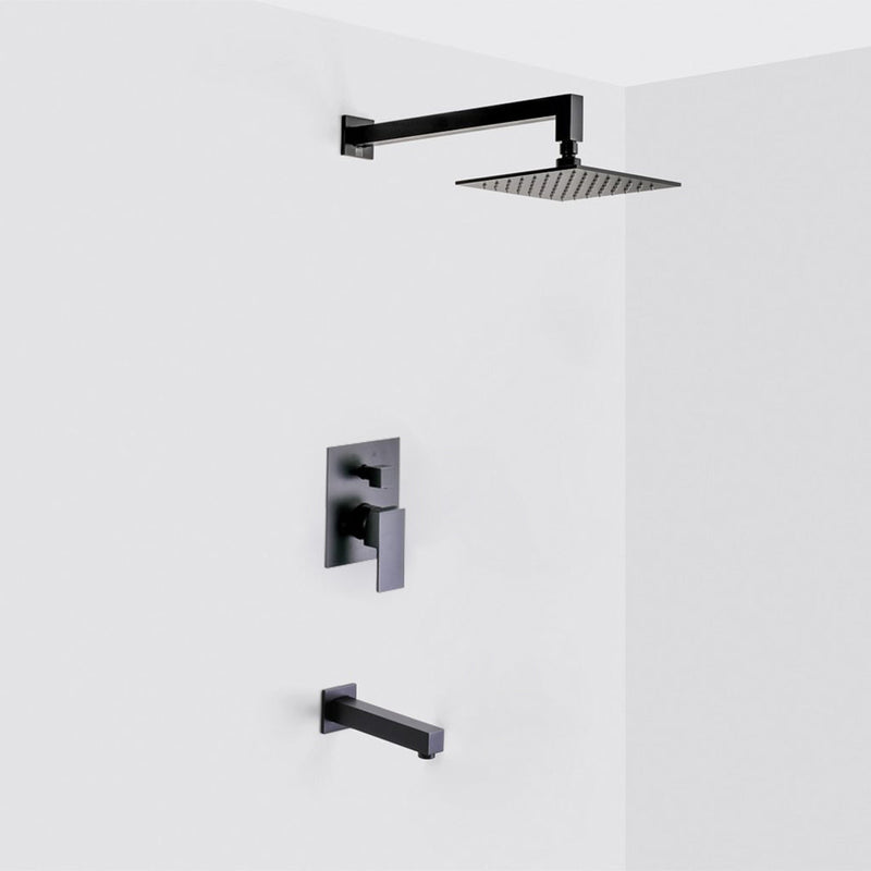 Devon 2-Way Shower Set With Tub Spout - Wall Mount - 8" Brass/Matt Black