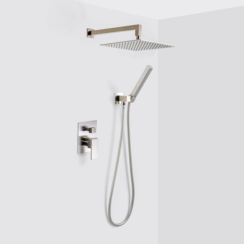 Devon 2-Way Shower Set With Hand Shower Set - Wall Mount - 12" Brass/Brushed Nickel