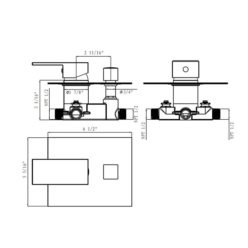 Devon 2-Way Shower Set With Hand Shower Set - Wall Mount - 12" Brass/Brushed Nickel