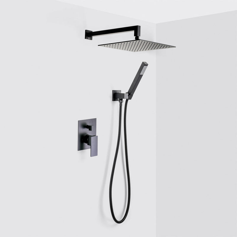 Devon 2-Way Shower Set With Hand Shower Set - Wall Mount - 12" Brass/Matt Black