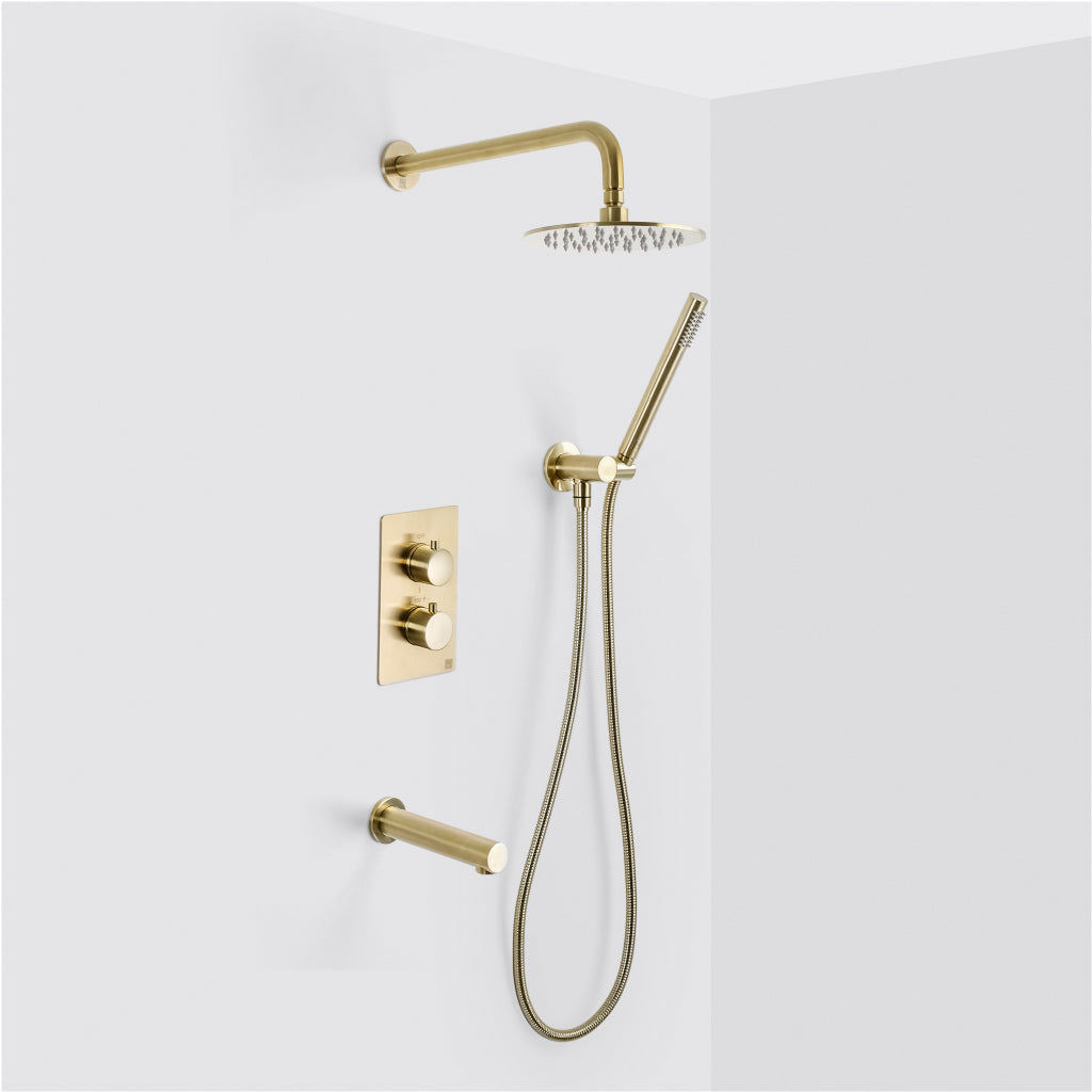 3 Way Thermostatic Trim Complete Shower Set with Hand Shower Included - Wall Mount - 8"