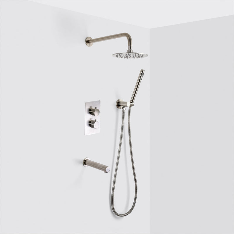 Metro 3-Way Thermostatic Trim Complete Shower Set - Wall Mount - 8" Brass/Brushed Nickel