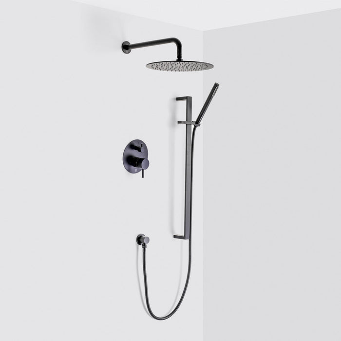 Metro 2-Way Pressure Balance Trim Complete Shower Set - Wall Mount - 12" Brass/Matt Black