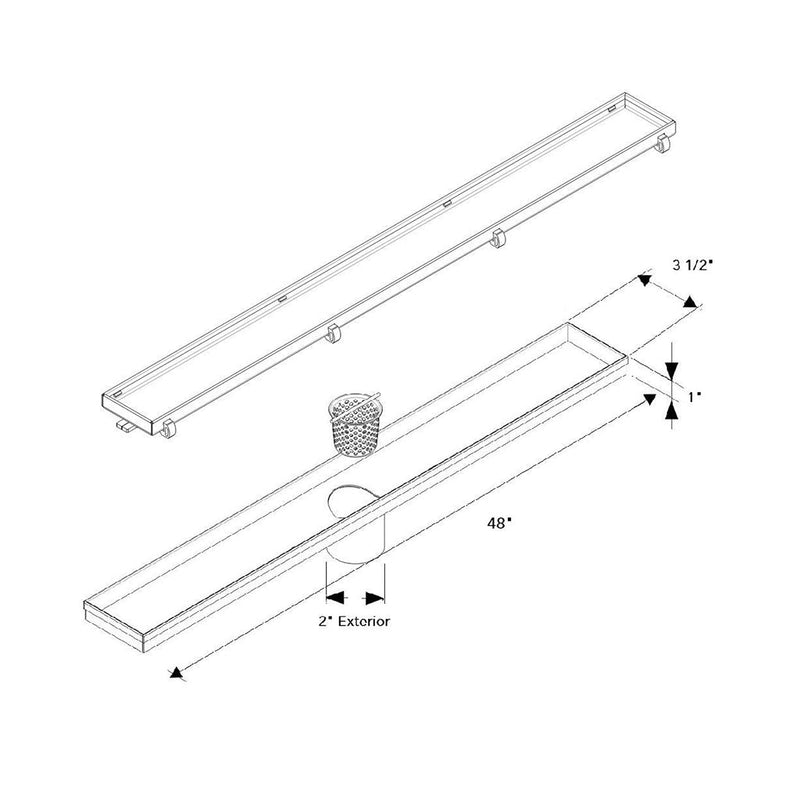 Shower Complements Linear Tile-In Shower Drain - Floor Mount - 48" Stainless Steel/Brushed Stainless Steel