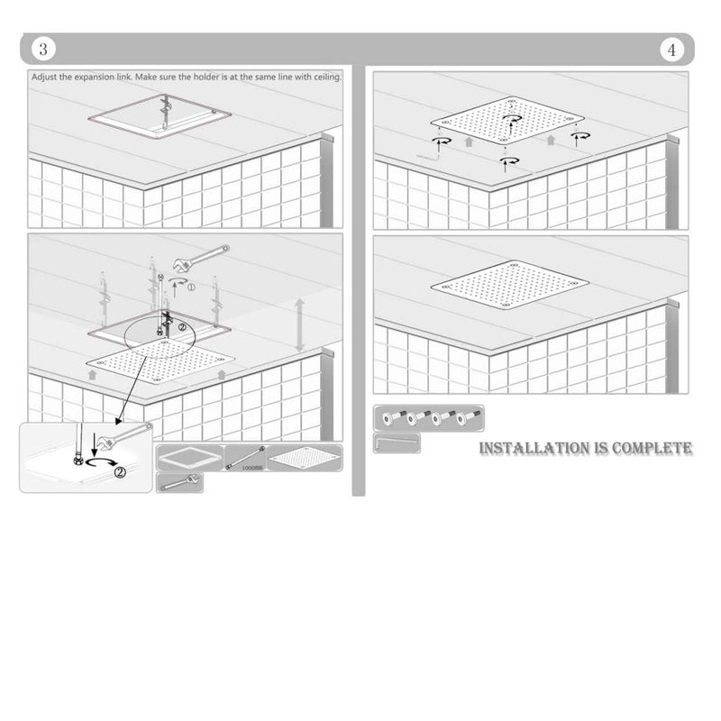 Devon Recessed Shower Head - Flush Mount - 16" Stainless Steel/Matt Black