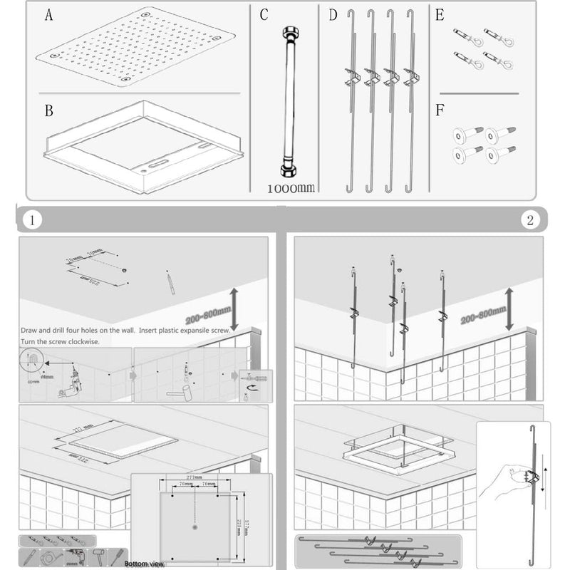 Devon Recessed Shower Head - Flush Mount - 16" Stainless Steel/Polished Chrome