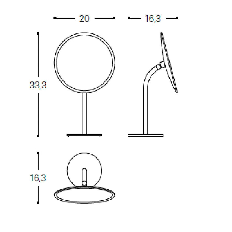 Black And White Make-Up Mirror - Free Standing - 14" Crystal Glass/Metal/Matt White