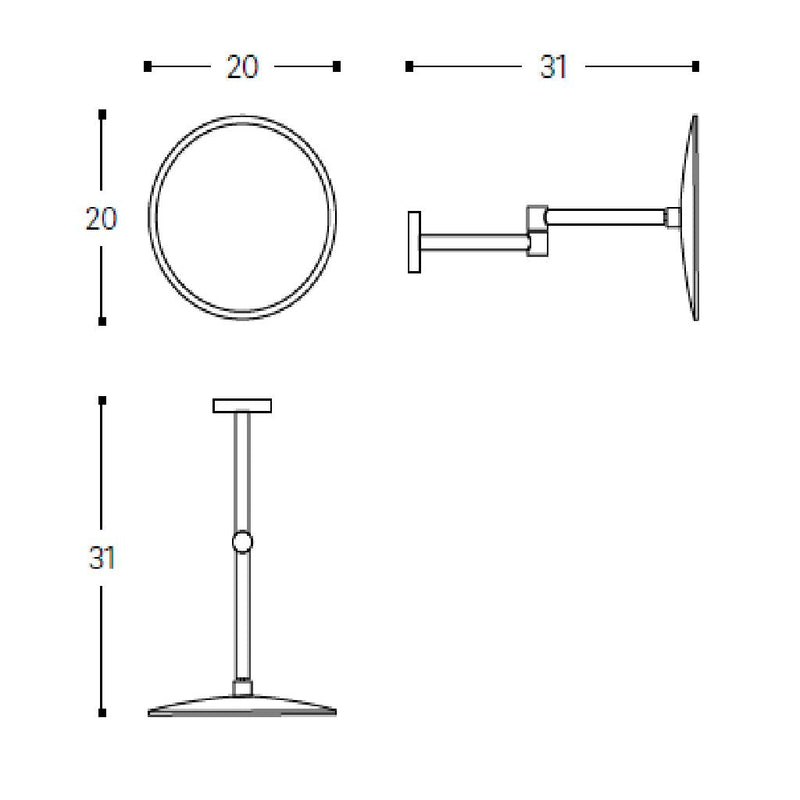 Black And White Make-Up Mirror - Wall Mount - 8" Glass/Plastic/Matt Black