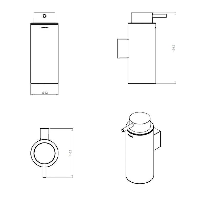 Black And White Soap Dispenser - Wall Mount - 7" Brass/Matt Black