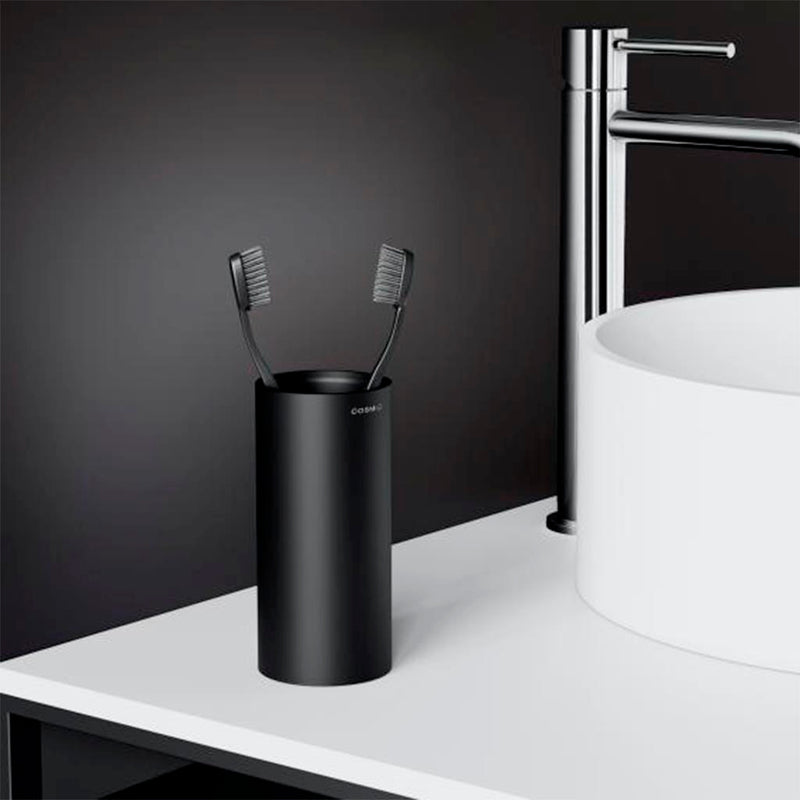 Black And White Toothbrush Holder - Free Standing - 6" Brass/Matt Black