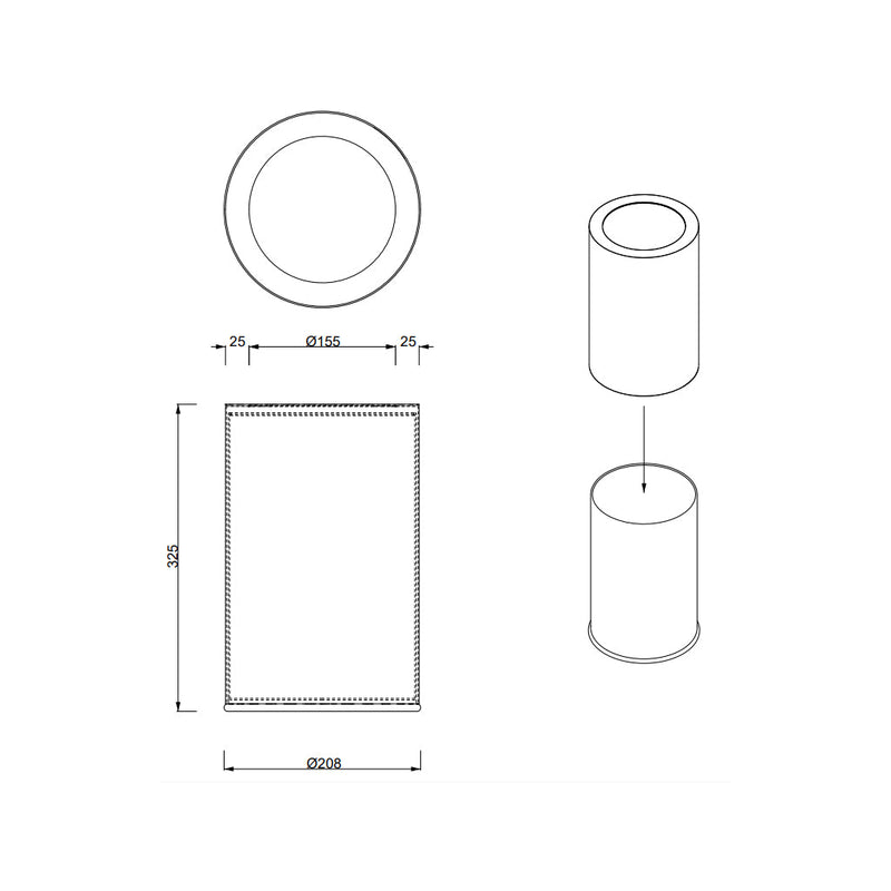 Basic 10 Lts Bathroom Trash Can - Free Standing - 10" Stainless Steel/Matt Black