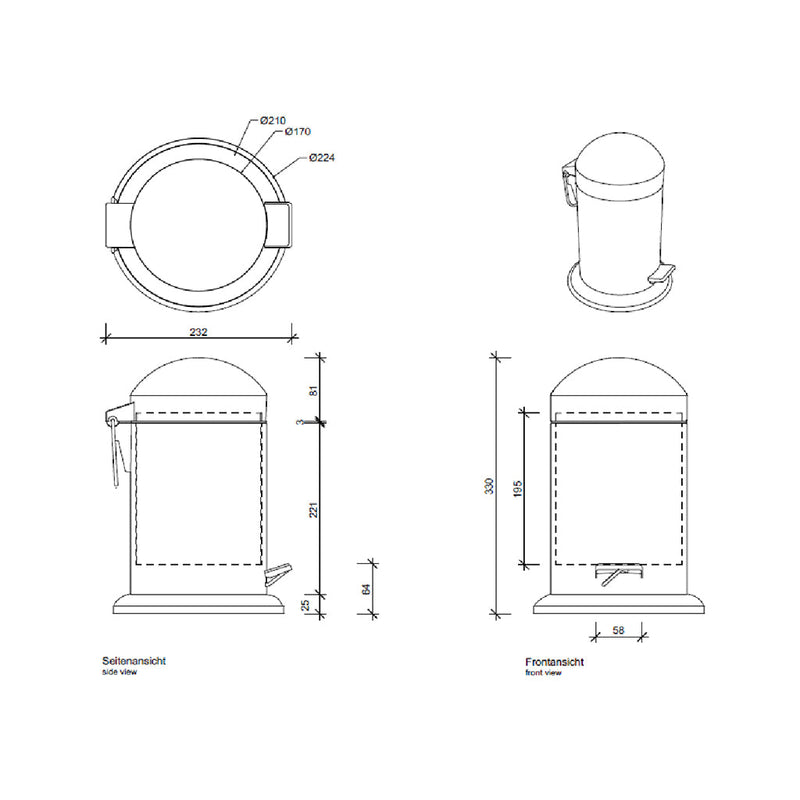 Basic 3 Lts Bathroom Trash Can - Free Standing - 12"