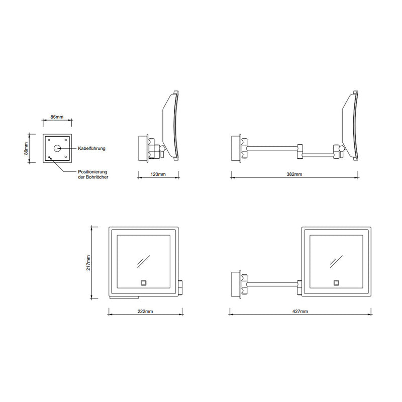Universal 5X Led Touch Make-Up Mirror - Wall Mount - 8" Brass/Polished Chrome