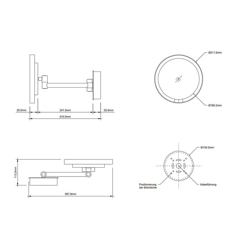 Round Just Look 5x Make-Up Mirror - Wall Mount - 8" Abs/Polished Chrome
