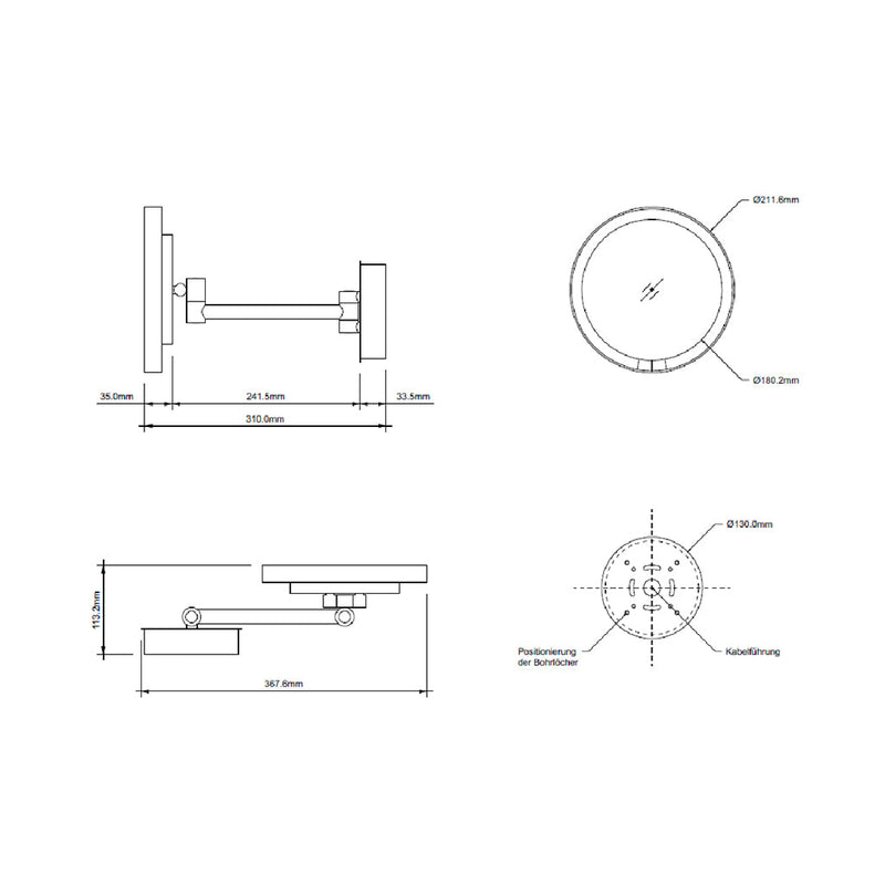 Just Look 5x Make-Up Mirror - Wall Mount - 9" Crystal Glass/Metal/Matt Black