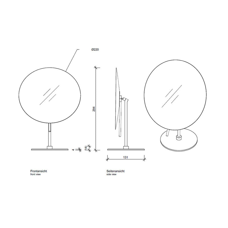 Round Make-Up Mirror - Free Standing - 12" Glass/Matt Black