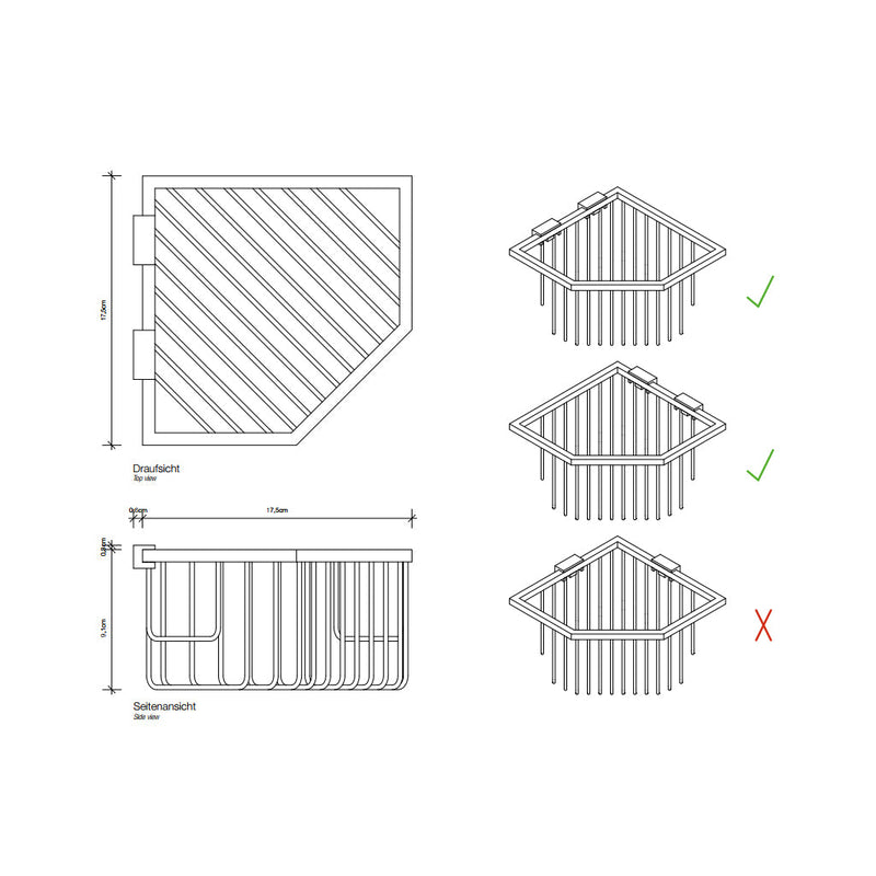 Corner Shower Basket - Wall Mount - 7"