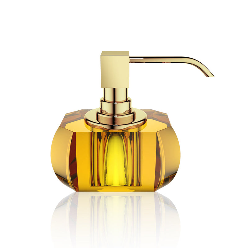 Kristall Soap Dispenser - Free Standing - 5" Brass/Glass/Amber/Gold