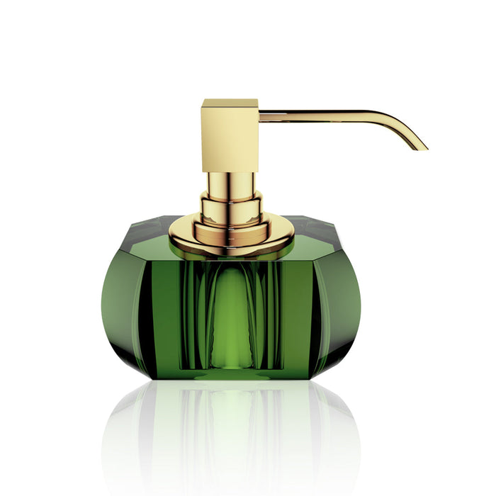 Kristall Soap Dispenser - Free Standing - 5" Brass/Glass/Green/Gold