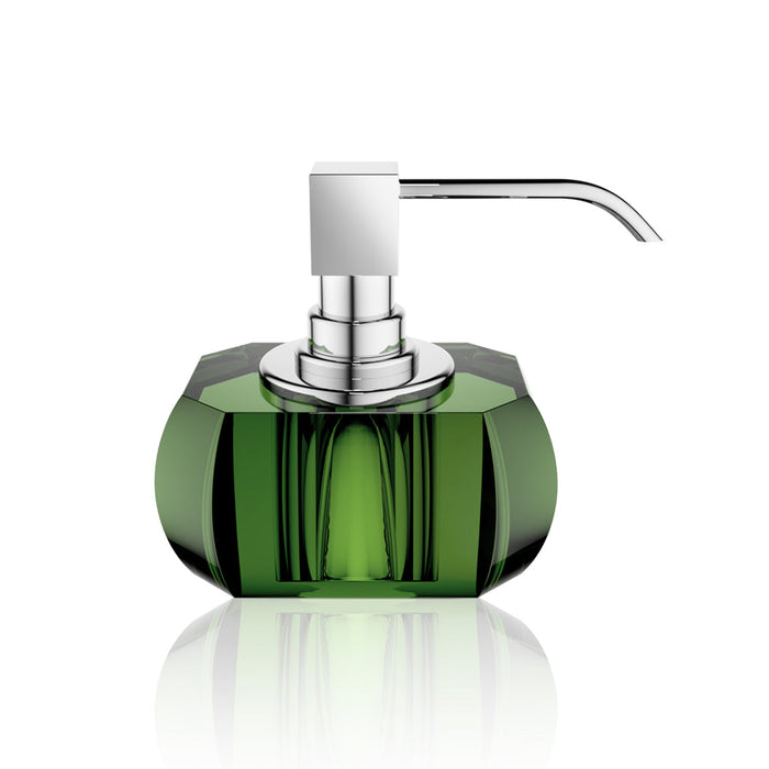 Kristall Soap Dispenser - Free Standing - 5" Brass/Glass/Green/Polished Chrome
