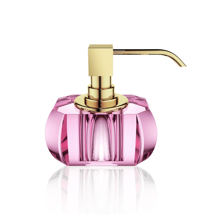 Kristall Soap Dispenser - Free Standing - 5" Brass/Glass/Pink/Gold