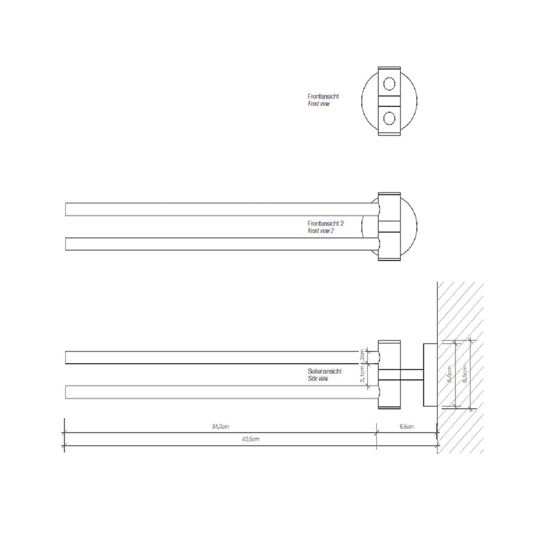 Basic Double Towel Bar - Wall Mount - 3" Brass/Polished Chrome