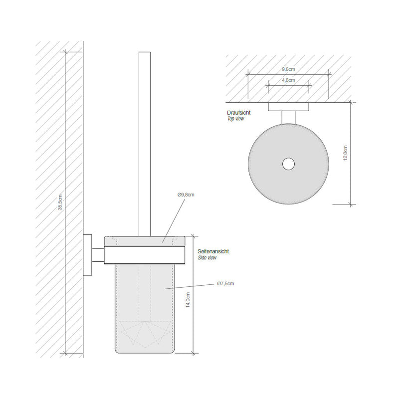 Basic Toilet Brush Holder - Wall Mount - 14" Brass/Glass/Satin Chrome