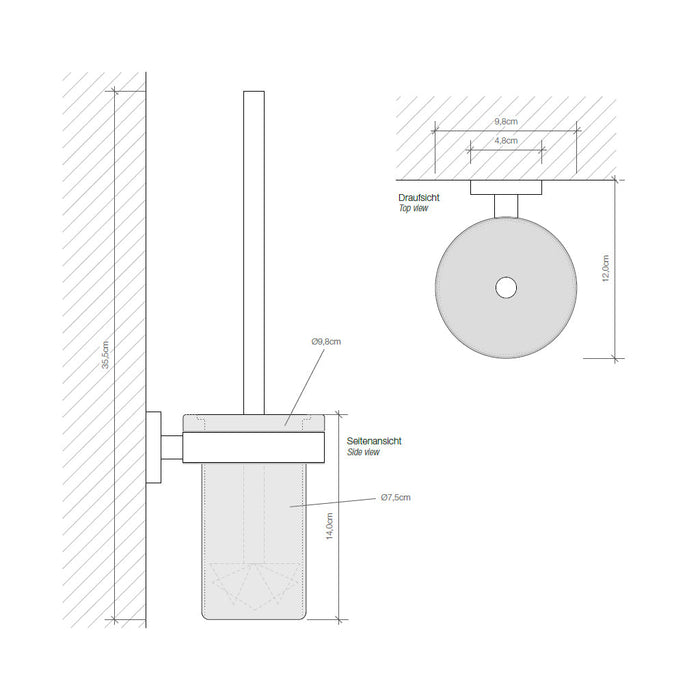 Basic Toilet Brush Holder - Wall Mount - 14" Brass/Glass/Satin Chrome