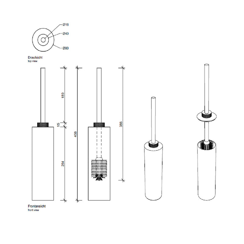 Club Toilet Brush Holder - Free Standing - 19" Brass/Matt Black/Chrome