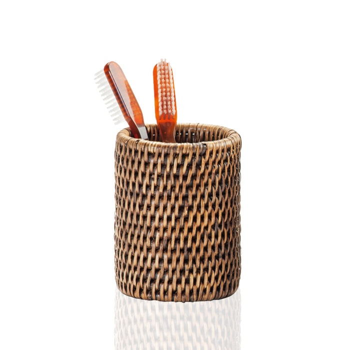 Basket Toothbrush Holder - Free Standing - 5" Rattan/Rattan Dark
