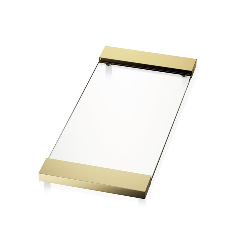 Corner Tray - Free Standing - 15" Brass/Glass/Gold