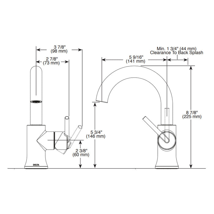 Trinsic High-Arc Bathroom Faucet - Single Hole - 9" Brass/Stainless