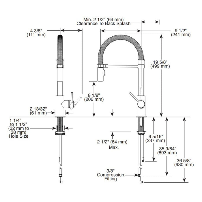 Trinsic Pull Out Pro Kitchen Faucet - Single Hole - 20" Brass/Stainless Steel