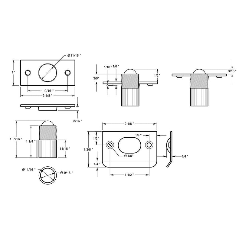 Catches Ball Catch - Door Mount - 3" Brass/Paint Black