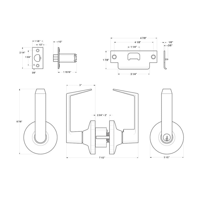 Clarendon Door Keyed Leverset - Door Mount - 8" Steel/Oil Rubbed Bronze