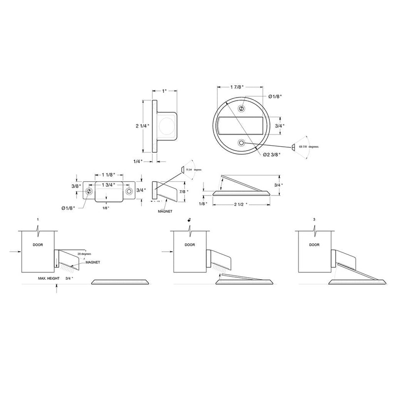 Magnetic Door Stop - Door Mount - 3" Brass/Polished Brass