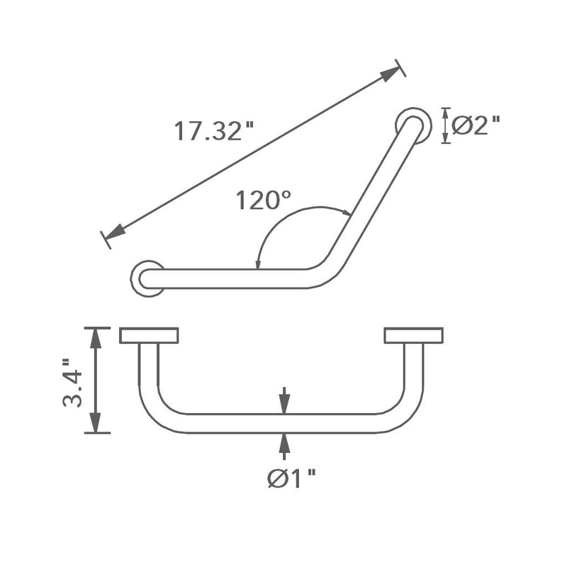 Munich Reversible 120 Degrees Grab Bar - Wall Mount - 15" Brass/Polished Chrome